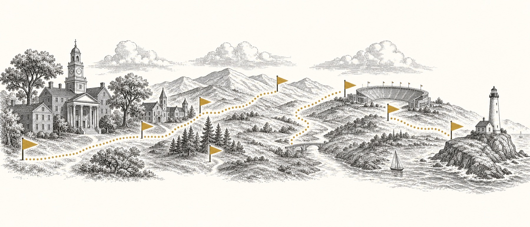 An engraved coast-to-coast journey between campuses