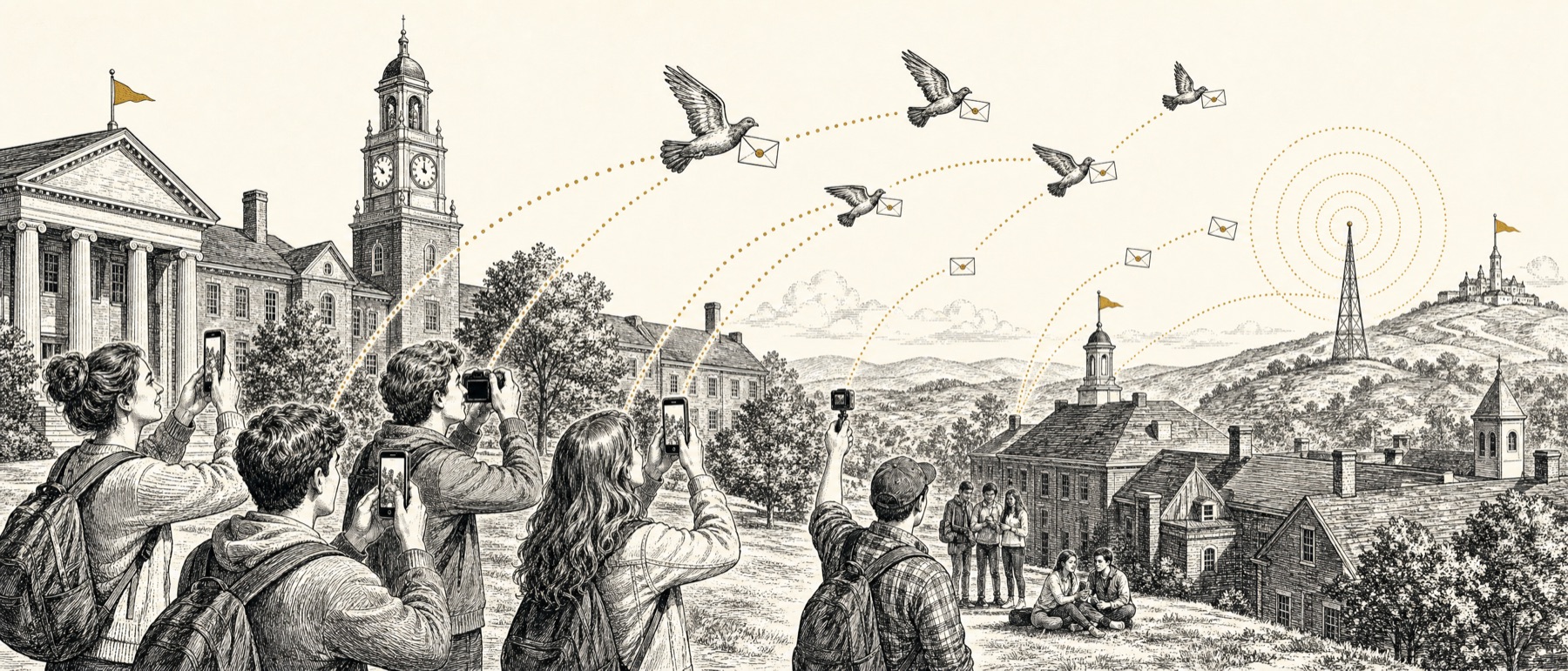An engraved scene: student creators broadcasting across campuses