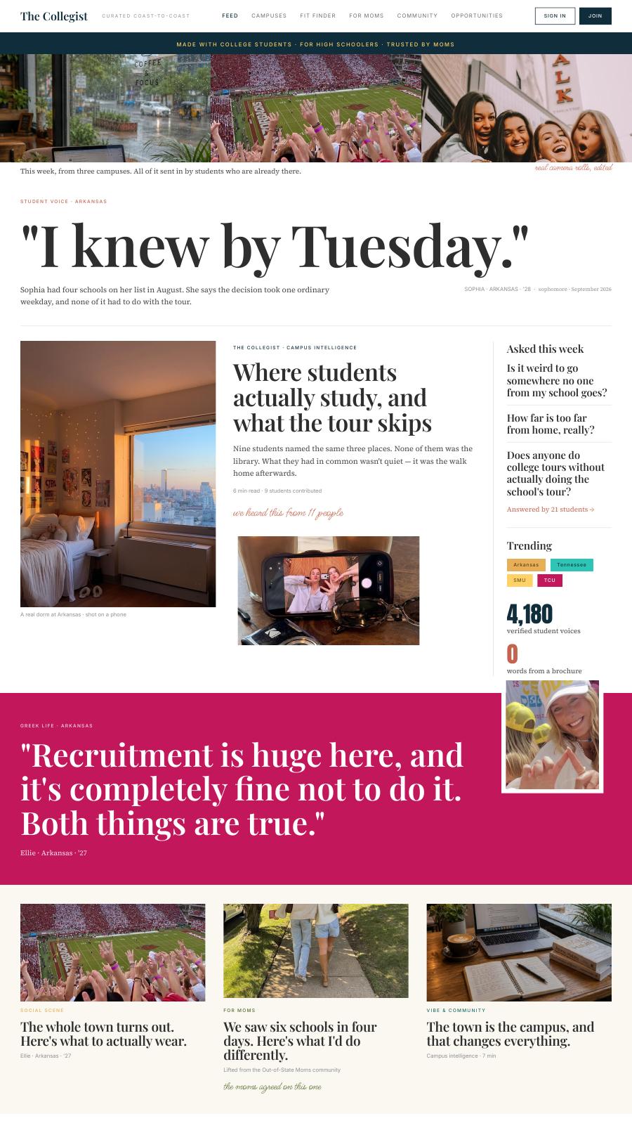 The Collegist feed mockup