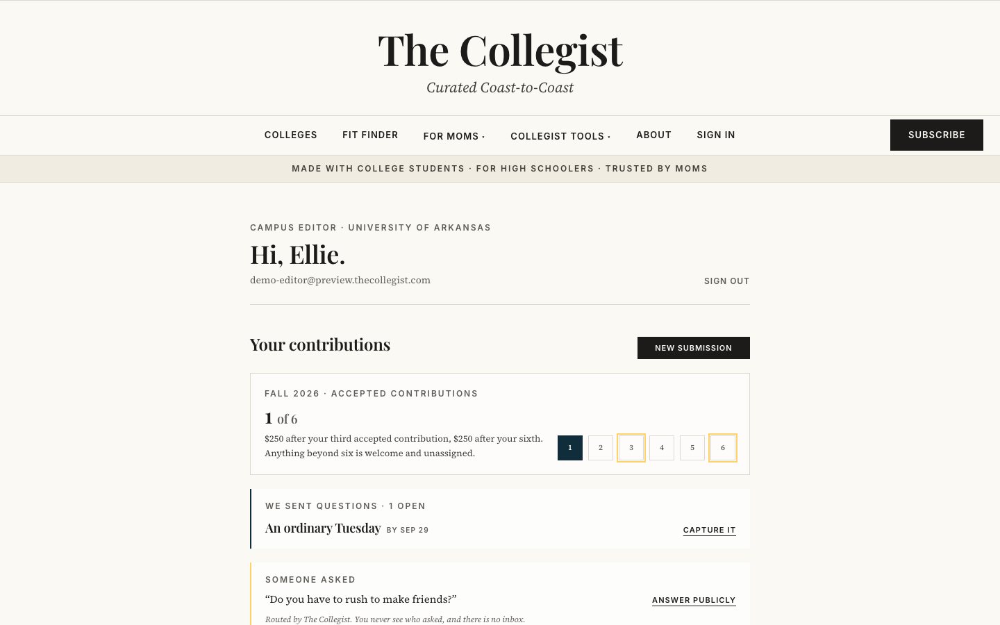 A Campus Editor's account