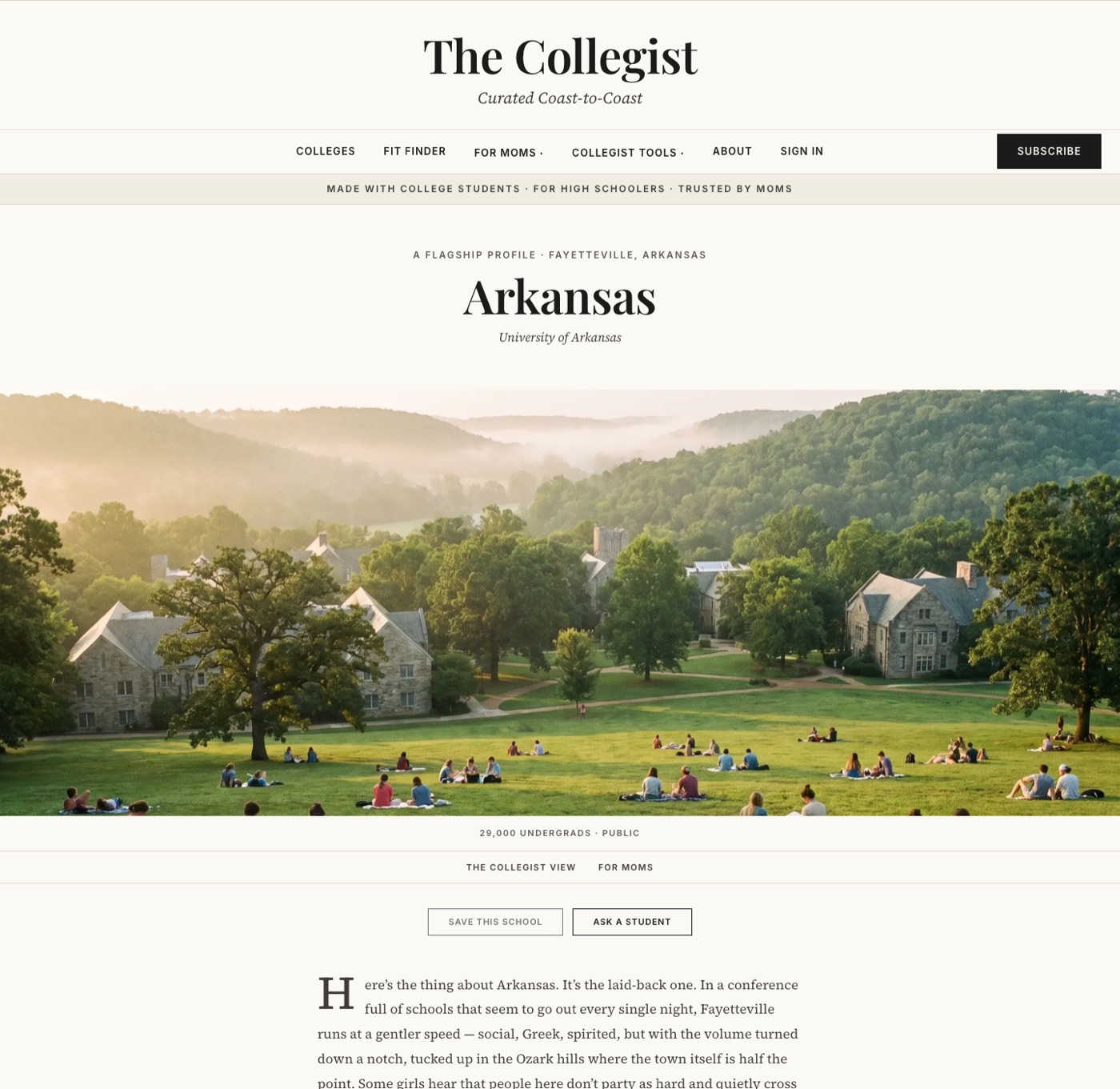 A campus profile with the view bar