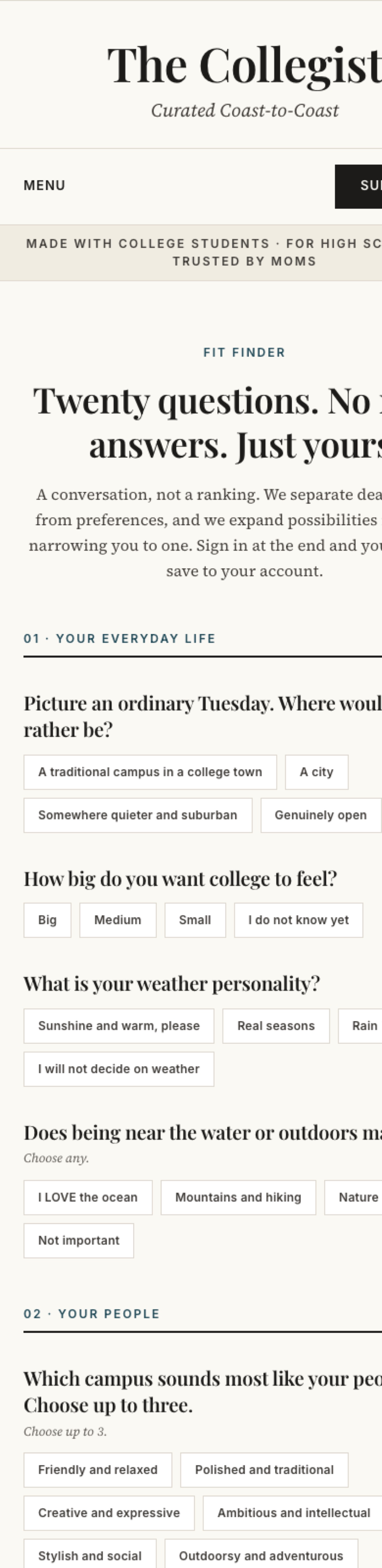 The Fit Finder quiz on a phone